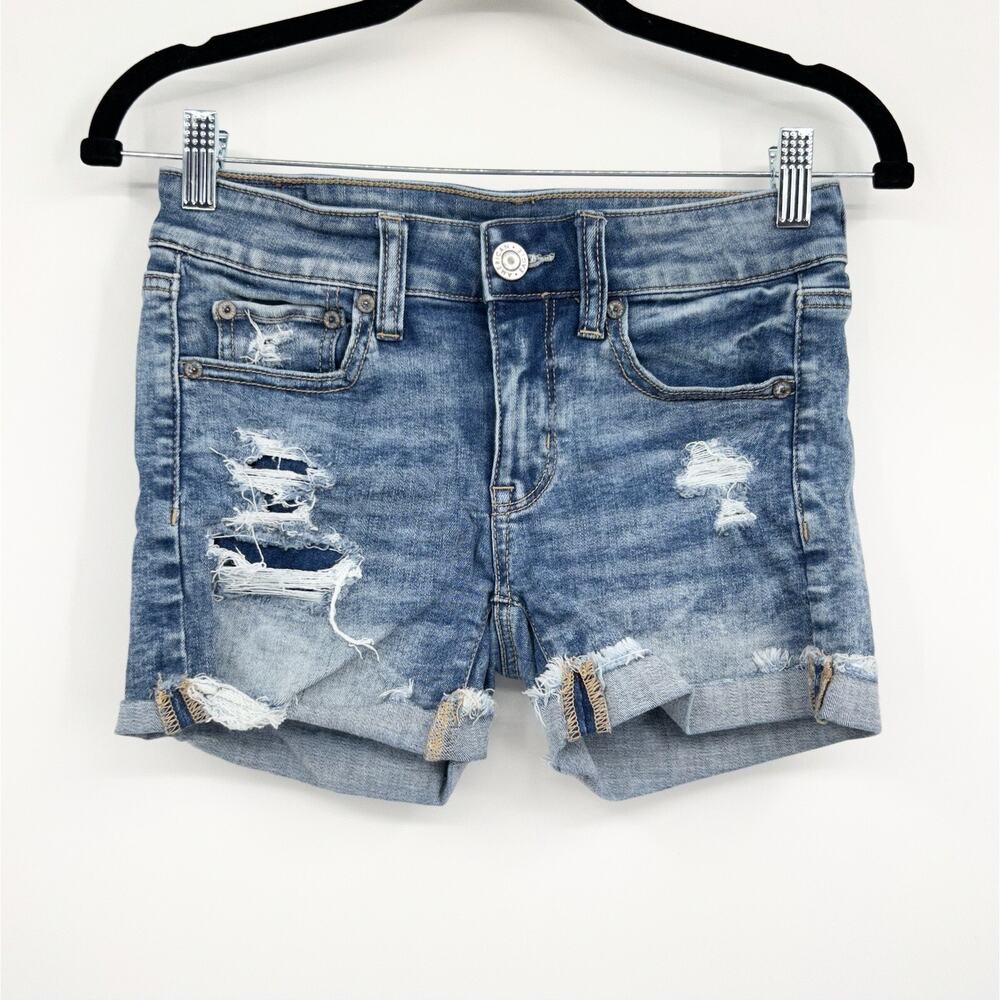 American Eagle Next Level Stretch Distressed Midi Jean Shorts Size 2